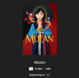 Mulan 4K Digital Code (1998 Animated) (Redeems in Movies Anywhere; UHD Vudu & 4K iTunes & 4K Google TV Transfer From Movies Anywhere)