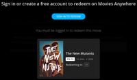 The New Mutants 4K Digital Code (Redeems in Movies Anywhere; UHD Vudu & 4K iTunes & 4K Google TV Transfer From Movies Anywhere)
