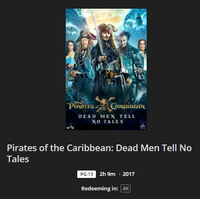 Pirates of the Caribbean: Dead Men Tell No Tales 4K Digital Code (Redeems in Movies Anywhere; UHD Vudu & 4K iTunes & 4K Google TV Transfer From Movies Anywhere)