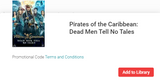 Pirates of the Caribbean: Dead Men Tell No Tales Google TV HD Digital Code (Redeems in Google TV; HD Movies Anywhere & HDX Vudu & HD iTunes Transfer Across Movies Anywhere)