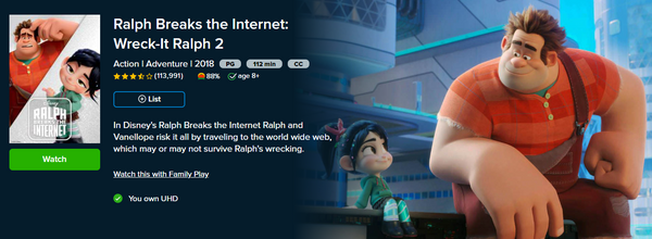 Ralph Breaks The Internet Wreck It Ralph 2 iTunes 4K Digital Code