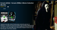 Scream 2022 & 1996 2-Movie Collection UHD Vudu Digital Codes (2 Movies, 2 Codes)