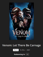 Venom: Let There Be Carnage 4K Digital Code (Redeems in Movies Anywhere; UHD Vudu & 4K iTunes & 4K Google TV Transfer From Movies Anywhere)