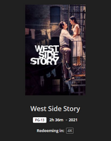West Side Story 4K Digital Code (2021) (Redeems in Movies Anywhere; UHD Vudu & 4K iTunes & 4K Google TV Transfer From Movies Anywhere)