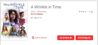 A Wrinkle In Time iTunes 4K Digital Code (2018) (Redeems in iTunes; UHD Vudu & 4K Google TV Transfer Across Movies Anywhere)