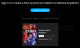 X-Men: Dark Phoenix 4K Digital Code (2019) (Redeems in Movies Anywhere; 4K Vudu Fandango & 4K iTunes Apple TV Transfer From Movies Anywhere)